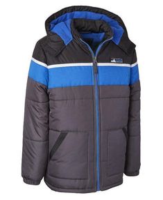 IXTREME Boys' M(10-12), XL(19-20) Charcoal Hooded Colorblock Puffer Jacket NWT $85 Keep him totally warm and cozy for cold-weather adventures with Ixtreme's colorblocked jacket, which comes complete with a matching hat. Heavy weight; water resistant and wind resistant Polar fleece lining Side-entry pockets Zipper and stay-put closures Hooded; stand collar; includes fleece hat Polyester; lining: polyester; fill: polyester Machine washable NWT, new with tags MSRP $85.00 You don't have to spend hun Fleece Hat, Outdoor School, Matching Hat, Plus Size Designers, Plus Size Shopping, Polar Fleece, Trendy Plus Size, Boot Shoes Women, Heavy Weight