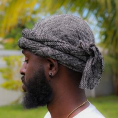 Male turban ️ Made out of stretchable knitted material. Cool on the head and also can be used to lay down hair. You can style it multiple ways this is just one of them. Also unisex It arrives in 72x18 length material which means you would have to tie it to your fitting on your head! No problem very easy! 😇 Video Instruction On How To Tie! https://www.youtube.com/watch?v=7vBSvOsq6Ac&t=16s Men Head Wraps Turbans, Turban Fits Men, Afropunk Futurism, Men In Turbans, Men Turban, Man With Turban, Barbering School, Hair Wrap Scarf, Head Scarves