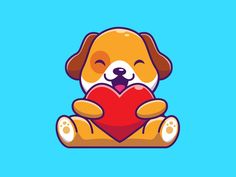 a cartoon dog holding a heart in its paws