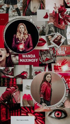 a collage of photos with red and black colors