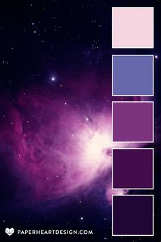 the color scheme for purple is shown in this space scene, with stars and bright colors