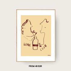 a drawing of two people kissing each other with the words wine written on their faces