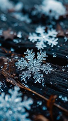 a snowflake that is sitting on some wood