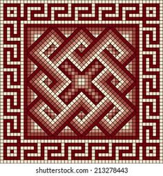 a red and white quilt with an intricate design on the border stock photo - 9597