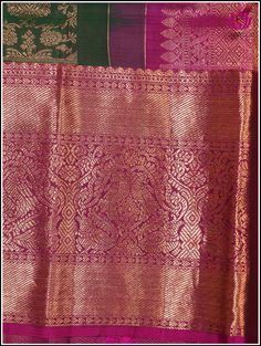 A Kanchipuram silk saree in a lush green shade, featuring intricate floral brocade designs is accentuated with a delicate pink border and pallu. This combination creates a captivating blend of colors and textures. The vibrant green tone symbolize freshness and vitality, while the floral brocade detailing adds an element of traditional charm and elegance. The gentle pink border infuses a soft and feminine touch, completing the graceful and natural aesthetic. Further, the floral and fauna motifs o Green Tissue Silk Lehenga With Zari Weaving, Green Tissue Silk Dupatta With Traditional Patterns, Green Pre-draped Saree With Traditional Patterns, Green Pre-draped Saree For Traditional Ceremonies And Festivals, Green Anarkali Style Pre-draped Saree With Traditional Patterns, Green Pre-draped Saree For Traditional Ceremonies, Elegant Green Pre-draped Saree For Traditional Ceremonies, Green Pre-draped Saree With Zari Weaving For Transitional Season, Green Art Silk Pre-draped Saree For Traditional Ceremonies