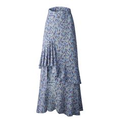 Light Blue Elastic Waist High Low Ruffled Floral Skirt Ruffle Long Skirt, Midi Skirts Summer, Long Chiffon Skirt, Pentecostal Fashion, Graduation Party Dresses, Swing Dancing, Classic Skirts, Long Maxi Skirts, Bohemian Floral