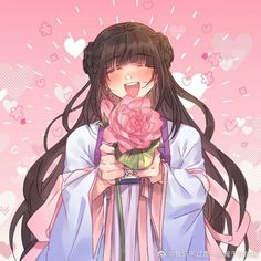 an anime character holding a flower in her hands