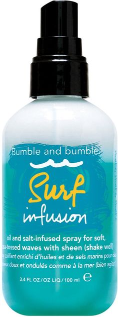 Bumble and bumble's Surf Infusion is a salt-meets-oil spray that provides soft texture for sea-tossed waves with sheen. Infused Salt, Surf Hair, Mavericks Surfing, Sea Salt Spray, Cruelty Free Brands, Beachy Waves, Coarse Hair, Salt Spray, Bumble And Bumble