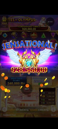 a slot machine with the words sensationl on it and gold coins falling from them