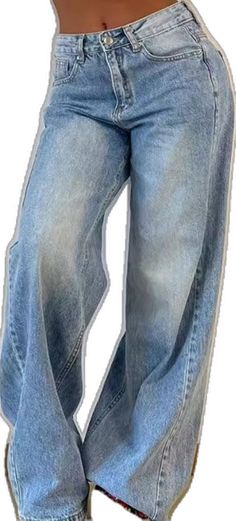 Casual High Waist Medium Wash Jeans, Casual Full-length Denim Jeans, Casual Full Length Denim Jeans, Casual High Waist Washed Blue Jeans, Casual Medium Wash Full Length Bottoms, Casual Medium Wash Full-length Bottoms, Wide Leg Pants High Waisted, Womens Stretch Jeans, Baggy Jeans For Women