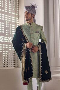 Green Color Wedding, Sherwani Design, Motif Soutache