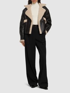 Find MANOKHI Mara Shearling Jacket on Editorialist. Front button closure. Two front pockets. Model is wearing a sizeS Versace Brand, Flat Espadrilles, Jeans Jumpsuit, Swim Accessories, Shearling Jacket, Heeled Loafers, Ski Wear, Manolo Blahnik, Swimwear Tops