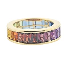 Oakgem is proud to be an authorized retailer of Bellarri jewelry. Featuring 14k gold Eternal Love ring , with 7.22ctw multi gemstones. All Bellarri jewelry is brand new with tags. DESIGNER: Bellarri MATERIAL: 14k Gold GEMSTONES: Multi Gemstones DIMENSIONS: Ring size 8, ring is 6.6mm wide. MARKED/TESTED: Bellarri, 14k. WEIGHT: 5.9 grams CONDITION: Brand New Luxury Multi-stone Gemstones In 14k Gold, Luxury Multicolor 14k Gold Gemstones, Elegant Rainbow Sapphire Gemstone Ring, Elegant Rainbow Sapphire Ring As Gift, Elegant Rainbow Sapphire Ring Gift, Luxury Multicolor Multi-stone Gemstones, Fine Jewelry Multicolor Gemstones For Anniversary, Elegant Multi-stone Rainbow Gemstones, Multicolor Fine Jewelry Gemstones For Anniversary