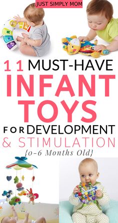 two babys playing with toys and the words, must have developmental toys for your one - year - old