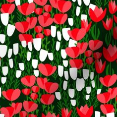 red and white flowers are in the grass