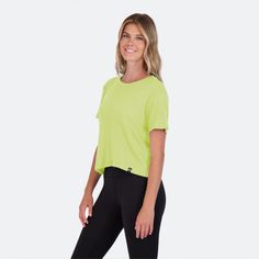 This cropped version of our 200 Mile Tee is the one you've been waiting for. The hem hits just above the waistline and looks great with our Camper Shorts and Mesa Performance Leggings. Plus, this tee doesn't just look good. It'll make you feel good, too. Yes, it's super-soft, but it's also made from excess ribbed collar fabric, which reduces waste. And the fabric itself is 50% REPREVE recycled fiber, made from recycled plastic bottles. Wear it knowing we're making an eco-impact together. Cropped Workout T-shirt For Summer, Cropped Summer Workout T-shirt, Cropped T-shirt For Summer Workout, Green Cropped Activewear For Summer, Green Relaxed Fit Cropped T-shirt, Casual Cropped T-shirt For Spring Workout, Casual Short Sleeve Crop Top For Workout, Spring Athleisure Crop Top Short Sleeve, Casual Cropped Workout Tops