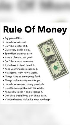 a poster with the words rules of money on it