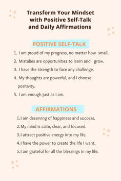 a poster with the words positive self talk and affirmations