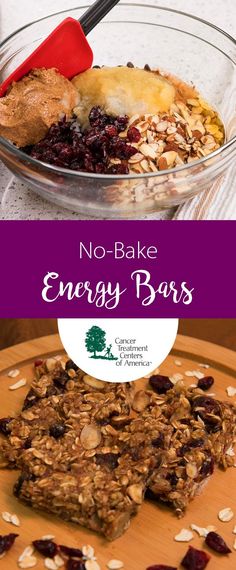 no - bake energy bars with oats and raisins in a bowl