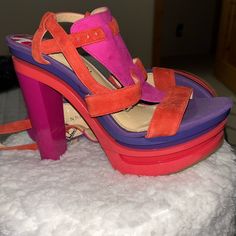 Beautiful, Vibrant, Platform Gianni Bini Platform Sandals. Only Tried On- Brand New. Pink Sandals With Red Sole And Round Toe, Pink Sandals With Red Sole, Pink Sandals With Round Toe, Multicolor Heels With Red Sole For Spring, Vibrant Open Toe Summer Heels, Vibrant Summer Heels With Round Toe, Summer Vibrant Round Toe Heels, Bold Pink Heels For Summer, Bold Pink Summer Heels