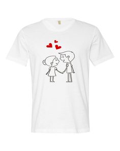 "COUPLES T-SHIRT - PERFECT GIFT FOR A LOVED ONE ---------------------------------------------------------------------------------------------------- All t-shirts are printed on 100% High Quality (Preshrunk) Cotton Branded T-shirts such as Fruit Of The Loom and Gildan Every t-shirt is custom made to order and is printed with care using the latest ink to garment technology. It is not a cheap heat transfer or screen print.  Designs are offered in 15 DIFFERENT T-SHIRT COLORS: See Picture 2 \"COLOR C Graphic Tee Crew Neck T-shirt As Gift, Cute White T-shirt For Valentine's Day, Fun White T-shirt As A Gift, Couples Style Tops For Valentine's Day Gift, Couples Cotton T-shirt For Gift, Couples Cotton T-shirt Gift, Funny White T-shirt As Gift, Funny White T-shirt Gift, Funny White T-shirt For Gift