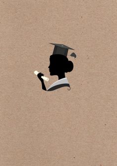 the silhouette of a woman wearing a graduation hat and holding a book in her hand