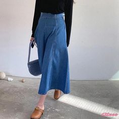 Qteee - Stylish and Trendy High-waisted Denim Maxi Skirt with Loose Fit A Line Denim Skirt, Sequin Midi Skirt, Long Denim Skirt, Style Box, Denim Skirt Women, Crop Top Dress, Denim Maxi Skirt, Denim Midi Skirt, Long Sleeve Short Dress