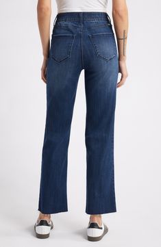 Elastic at the waistband makes for a supercomfy fit in these full-length straight-leg jeans cut from soft, supple stretch denim. 30" inseam; 15 1/2" leg opening; 10 1/2" front rise; 15 1/2" back rise Zip fly with button closure Five-pocket style 46% lyocell, 26% cotton, 15% rayon, 12% polyester, 1% spandex Machine wash, tumble dry Imported Non-stretch Straight Leg Everyday Jeans, Dark Wash Straight Silhouette Denim Jeans, Dark Wash Straight Denim Jeans, Medium Wash Straight Fit Bottoms, Non-stretch Straight Leg Flare Jeans For Workwear, Dark Wash Wide Leg Flare Jeans, Classic Non-stretch Straight Leg Jeans, Straight Fit Denim Bottoms, Casual Bottoms With Straight Fit