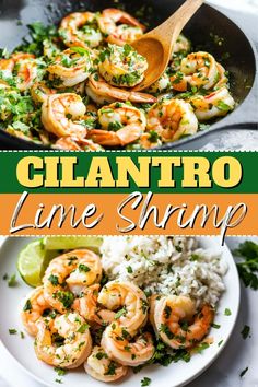 shrimp and rice in a skillet with cilantro lime sauce on the side