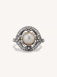 Vintage Rings Edwardian Pearl & Diamond Dinner Ring