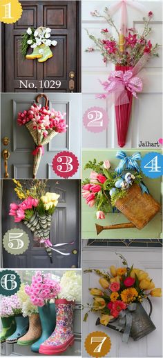 a collage of different pictures with flowers and numbers on the front door, which do you like best?