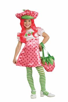 Costume includes dress, hat and tights (tights are not sized and same with all sizes so they may be big and need to be rolled on smaller sizes).   Please Read ALL before purchasing Costumes come from our retail stores.   They are clearance priced and returns will only be accepted if notified on day of receipt and shipped next day of receiving in original package.   Buyer is responsible for return shipping fees so please look at size chart and remember that costumes do tend to run small.  Some co Strawberry Shortcake Halloween Costume, Strawberry Shortcake Costume, Strawberry Costume, Halloween Infantil, Halloween Costume Store, Strawberry Shortcake Party, Dress With Stockings, Toddler Halloween Costumes, Toddler Costumes