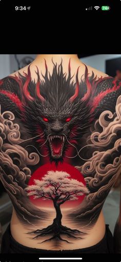 Japanese Demon Back Tattoo, Full Back Dragon Tattoo, Dragon Back Piece, Back Dragon Tattoo, Bart Simpson Tattoo, Dragon Tattoo Full Back, Chest Tattoo Japanese, Back Piece Tattoo Men, Dragon Back Tattoo