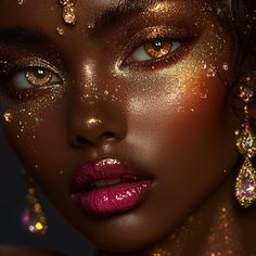 Black Beauty WOW factor Female Empowerment AI artwork make up pink lover lipgloss face art gold art back gold art > on request we also create breathtaking pictures Pink Lipgloss, Fantasy Make-up, Gold Makeup Looks, Face Artwork, Ethereal Aesthetic, Ethereal Makeup, Fairy Makeup, Gold Makeup, Fantasy Makeup