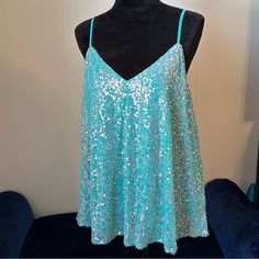 Beautiful Turquoise Shade New With Tags Clear Ab Sequins Reflective Aurora Colors Adjustable Straps Fully Lined 3xl = 16/18 Sold Out On Line Aurora Colors, Chic Top, Gift Shop, Aurora, Adjustable Straps, Blue Green, Diamonds, Womens Tops, Turquoise