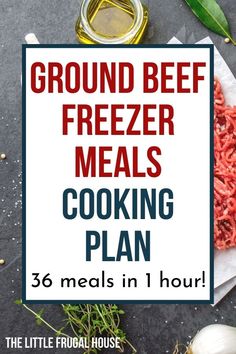 ground beef freezer meals cooking plan with text overlay