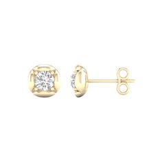 Add the perfect touch of shimmer to your look with these diamond solitaire stud earrings. Crafted in precious 10K yellow gold, each earring features a single 0.20ct round diamond - artfully set inside a polished frame. Radiant with 3/8 ct. t.w. of diamonds and a brilliant buffed luster, these post earrings secure comfortably with friction backs. A sparkling look you'll wear day after day, these diamond solitaire stud earrings are must-haves. Size: One Size.  Color: White.  Gender: female.  Age G White Gold 14k Diamond Earrings With Single Diamond, Gold Solitaire Round Earrings, 14k Yellow Gold Solitaire Earrings, Gold Solitaire Diamond Earrings For Anniversary, 14k Gold Round Diamond Earrings With Accents, Gold Solitaire Diamond Earrings Fine Jewelry, Gold Round Cut Lab Grown Diamond Earrings, Gold Solitaire Diamond Earrings, Gold Solitaire Earrings