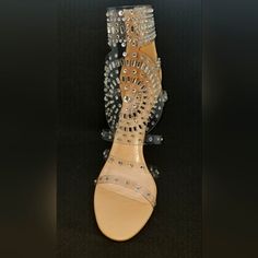 Nude Stiletto W Clear Rhinestone Embellished Cover For Foot & Ankle. Heel Height: 4.5”- Nwt Embellished Clear Open Toe Heels, Formal Heels With Rhinestone Rivets, Clear Open Toe Heels With Rhinestones, Clear Heels With Rhinestones And Ankle Strap, Clear Rhinestone Heels With Open Toe, Clear Rhinestone High Heels, Elegant Formal Heels With Rhinestone Rivets, Clear Embellished Party Heels, Silver Heels With Rhinestone Rivets For Evening