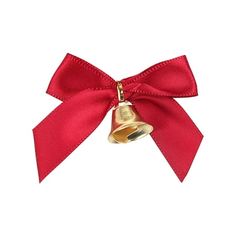 a red bow with a bell on it's side and a gold bell in the middle