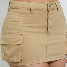 Short-Khaki Skirt (Never Worn) Cargo Denim Skirt, Shein Skirts, Tan Skirt, Shein Icon, Jeans Cargo, Floral Mini Skirt, Corduroy Skirt