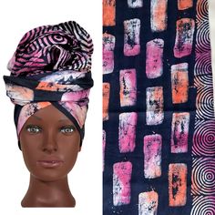 This beautiful Head Wrap head scarf is made of 100% cotton African fabric, Adire, and is hand-dyed for a unique and vibrant pattern. Multicoloured black, and pink Measuring 72 inches in length and 21 inches in width, it is a versatile accessory that can be worn in various ways. The scarf is suitable for women of all ages and can be worn to complement any outfit. It is easy to care for, as it is hand and machine-washable. This item is handmade in Nigeria and features accents that add to its African character. It is a must-have for anyone wanting to add a cultural touch to their wardrobe. Handmade Multicolor One Size Headwrap, Bohemian Multicolor Scarves With Batik Print, Multicolor Bohemian Scarves With Batik Print, Pink Measuring, African Character, Bohemian Hand Dyed Cotton Scarves, Wrap Head Scarf, Cotton Head Scarf, Traditional Yellow Adjustable Headwrap