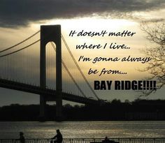 a bridge that has some people on it and the words bay ridge written in black