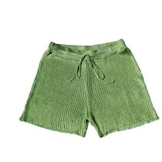 -Brand New With Tags Attached -Knit Ribbed Shorts Cut For A Loose, Easy, And Relaxed Silhouette And Slinky Drape -Featuring A Flattering High Waist And Cinchable Drawstring For A Customizable Fit -Color Is Lettuce Green -Fits True To Size, Intended For A Relaxed Fit Green Knit Stretch Bottoms, Solid Ribbed Summer Shorts, Solid Ribbed Shorts For Summer, Casual Ribbed Summer Bottoms, Casual Ribbed Bottoms For Beach, Casual Ribbed Bottoms For Vacation, Green Ribbed Bottoms For Loungewear, Ribbed Bottoms For Vacation, Ribbed Knit Bottoms For Summer