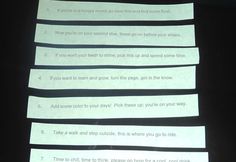 several pieces of paper with words written on them