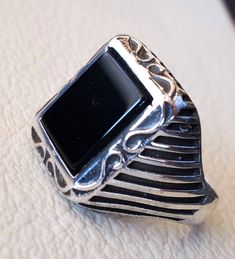 Rectangular silver aqeeq flat natural black onyx semi precious agate gemstone men ring sterling silver 925 jewelry all sizes fast shipping Risk free Quality guarantee policy : If you are not satisfied with your item for any reason simply send it to us and you will get a replacement or refund . please write or choose your size with the order and we will size it for you . Our ring is handcrafted mostly with a few simple tools . but some methods are used in casting like lost wax method . sterling s Silver Onyx Signet Ring With Polished Finish, Formal Silver Signet Ring With Rectangular Stone, Elegant Silver Stainless Steel Signet Ring, Silver Onyx Signet Ring Gift, Silver Signet Ring With Rectangular Stone For Formal Occasions, Silver Onyx Gemstone Signet Ring, White Gold Onyx Rings For Gift, Rectangular Onyx Gemstone Rings, Fine Jewelry Onyx Silver Ring