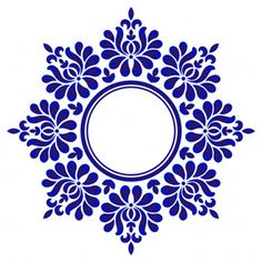 a blue circular frame with leaves on it