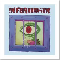 an image of a cartoon character looking through a window with the words information on it