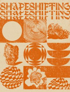 an orange and white poster with different shapes