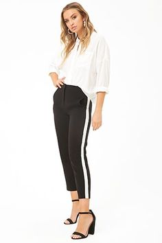 Tuxedo White, Stripe Pants Outfit, Striped Pant, Look Plus Size, White Tuxedo, Tuxedo Pants, Black Tuxedo, Forever 21 Pants, Athleisure Outfits