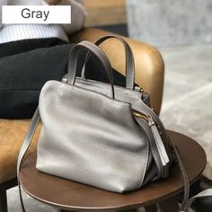 Soft Real Leather Small Handabg Shoulder Bag Tote Purse Crossbody w/ Long Strap | eBay Elegant Satchel With Mobile Phone Bag For Errands, Gray Handheld Bags, Gray Shoulder Bag With Mobile Phone Pocket, Gray Mobile Phone Shoulder Bag, Elegant Gray Leather Shoulder Bag, Gray Leather Office Bags, Gray Bags With Top Carry Handle, Gray Double Handle Satchel, Elegant Gray Leather Bag